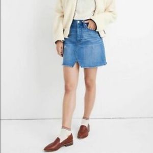 Madewell Cutout Light Denim Mini Skirt Sz 24 Jean Skirt Raw Hem